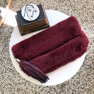 ASOS Faux Fur Roll Top Clutch Bag Chunky Tassel